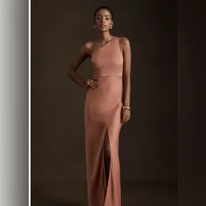 BHLDN Dylan One-Shoulder Satin Side-Slit Gown in Sedona Dusty Pink Anthropologie thumbnail 8