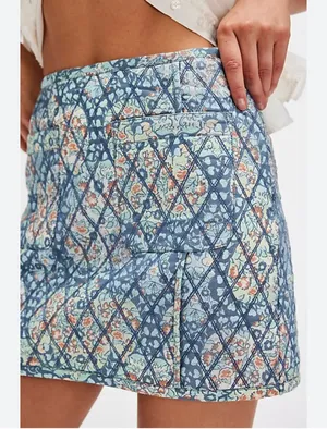Free People Mini Skirt Quilted Darla Sz X-Small baby blue Floral Pockets Boho cottage core thumbnail 4