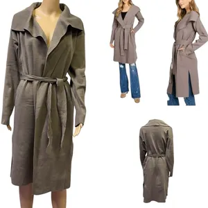 Love Tree Neutral Tan Soft Knit Belted Cardigan Trench Coat Womens Medium thumbnail 2