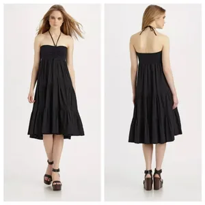 Theory Melcia black linen halter tiered cover‎ up dress One Size Fits Most thumbnail 2