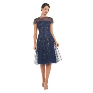 JS Collections‎ Alyssa Sequin Godet Cocktail Dress Navy 6 thumbnail 5