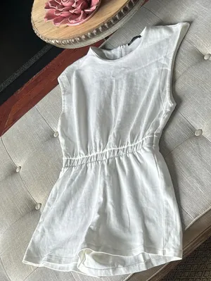 Zara White Cotton Blend Sleeveless Romper One Piece Size Medium thumbnail 1