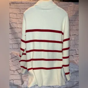 The Drop Striped Turtleneck Sweater - Cream and Red thumbnail 2