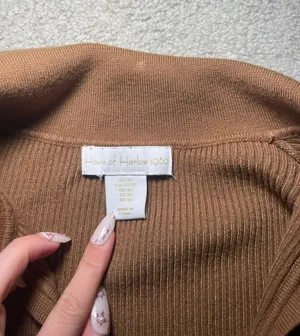 House of Harlow Brown & Gold Shimmery Ribbed Collard Top thumbnail 3