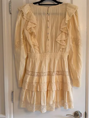 LoveShackFancy Santorini Mini Dress Small Cream Ivory Lace Ruffle Cottagecore‎ thumbnail 6
