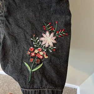 Route 66 Vtg Denim Overall Shorts Black Grey Embroidered Y2K Kid Core Grunge‎ Goth 90s thumbnail 4