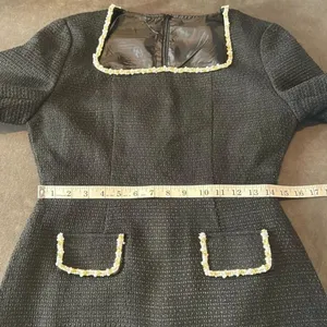 Women’s Short Black Dress Square Neck Faux Pearl-Like Trim **Tag L fits like M thumbnail 11