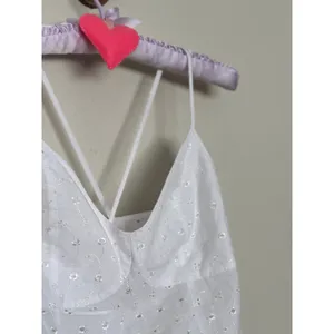 Handmade White Eyelet Lace Tank Top w Lace Trim Coquette Ruched Back thumbnail 5