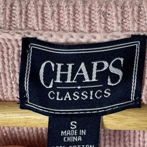 Chaps Light Pink Shimmer Metallic V-Neck‎ Cable Knit Sweater S thumbnail 4