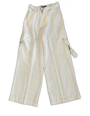 Zara White Satin Cargo high-waisted utilitarian wide leg Trousers With Belt L thumbnail 1