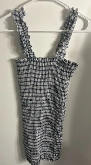 Emory Park Blue and White Gingham Smocked Mini Dress thumbnail 1