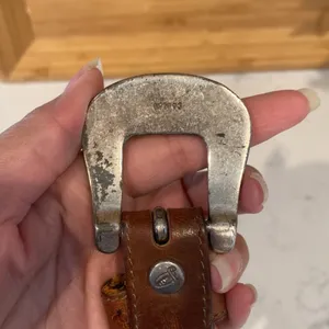 Justin Boots vintage brown leather embossed silver buckle 90s western bohemian Gypsy thumbnail 6