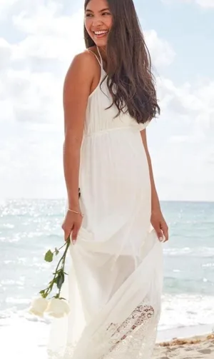 Motherhood Maternity Lace Hem Boho Maxi Dress in White size Small, NWOT thumbnail 2