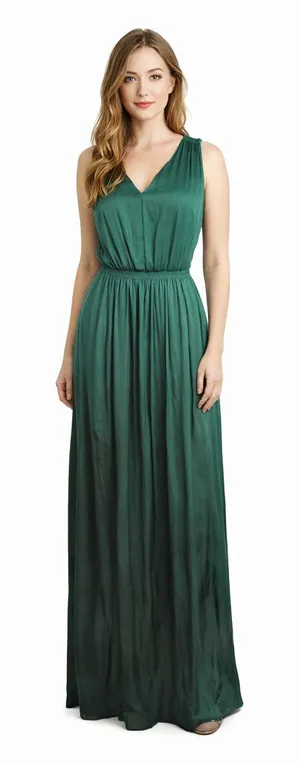Banana Republic Sz 0 Green Lined V-Neck Goddess Maxi Dress thumbnail 1