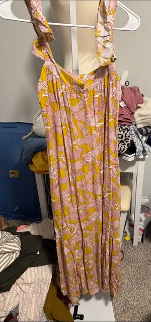 Knox Rose Pink and Mustard Floral Ruffled-Strap Maxi Dress thumbnail 1