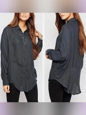 Free People Slate Grey True Affection Button Down Shirt thumbnail 2