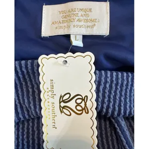 Simply Southern Blue Striped Seersucker Tiered Babydoll Dress Square Neck‎ Large thumbnail 3