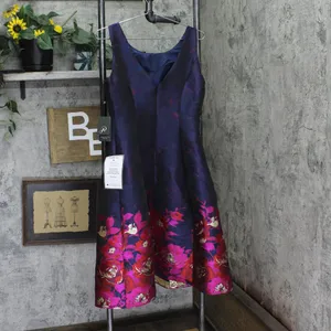 NWT Adrianna Papell Pleated Floral Jacquard Dress Navy Blue / Pink Multi 6 thumbnail 5