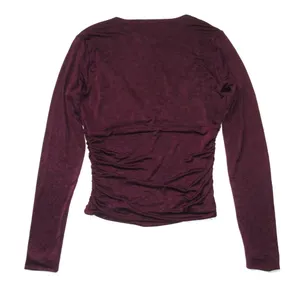 NWT Reformation Ines Knit Top in Wine V-neck Long Sleeve Ruched Blouse M thumbnail 6