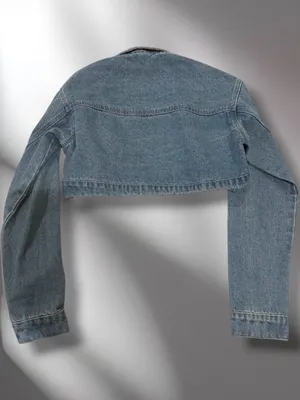 Windsor Cropped Denim Jacket Open Front Shrug Bolero Medium Wash Size M thumbnail 6