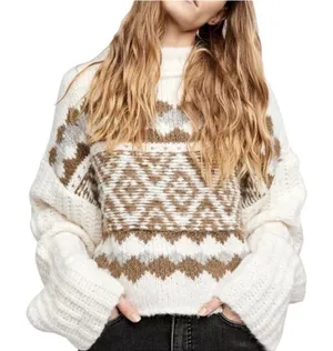 Free People White and Brown Cowl Neck Sweater thumbnail 1