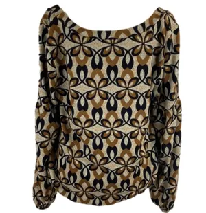 Funky People Tan Brown and Black Puff Sleeve Elastic Waist Floral Top Size XL thumbnail 8