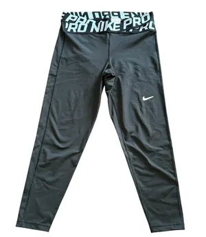 Nike Black Dri-Fit Performance Logo Waistband Leggings Black White Size Large thumbnail 1