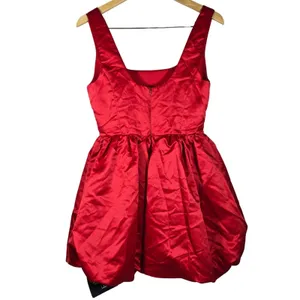 Lulus Regal Cutie Red Satin Square Neck Bubble-Hem Mini Dress M NWT thumbnail 3