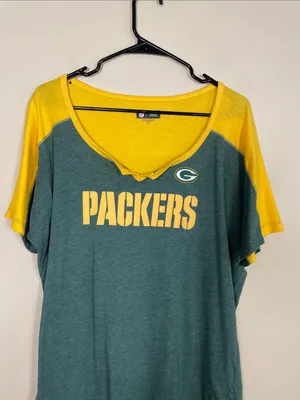 NFL Green Bay Packers Women’s Split Neck Green Yellow Short Sleeve Shirt thumbnail 2
