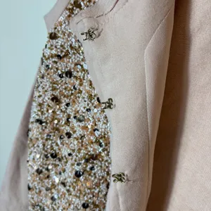 Anthropologie Postmark Paillette Sequin Cardigan Size‎ Large Tan thumbnail 6
