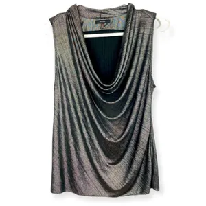 DREW Draped Neck Metallic Gray Sleeveless Top thumbnail 3