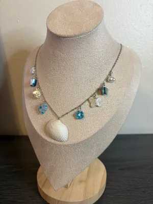 Handmade Silver Blue/Pearl Beachy Charm Necklace thumbnail 3