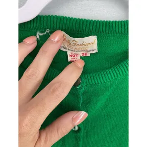 Fully Fashioned Womens Cardigan Green Cable Knit Button Front Size 36 thumbnail 4