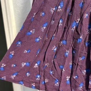 Free People Mini Dress Size 0 Purple Floral Long Sleeve‎ Choker Neck Pleated thumbnail 4