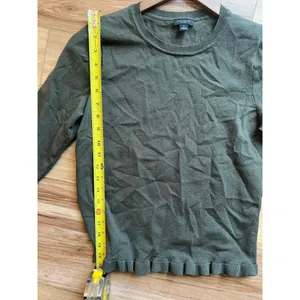 Ann‎ Taylor Factory Med Olive Green Ruffle Hem Crew Neck Sweater Minimal Office thumbnail 6