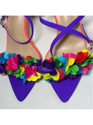 Rainbow 3D Flower Pointed Toe Floral Ankle Strap Heel Sandals Purple Size 39 thumbnail 8