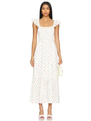 NWT LoveShackFancy Guinevere Maxi in Cerise Pink Floral Cotton Smocked Dress XS thumbnail 2