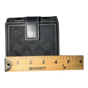 Coach Black Signature Canvas/Leather‎ Compact Flat Wallet thumbnail 8