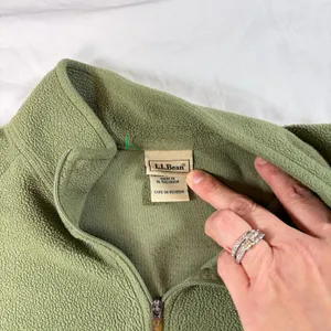 LL Bean womens green 1/4 zip fleece jacket, arm zip pocket. Size XL-reg outdoors thumbnail 2