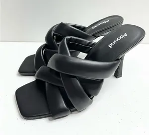 Abound Sandals Womens‎ Size 6.5 Black Square Toe Woven High Heels thumbnail 1