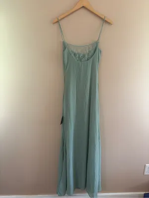 Lulus Eliora Sage Green Lace Cowl Neck Chiffon Maxi Dress Size Small NWT Formal thumbnail 5