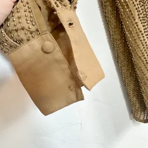 LPA | Beaded 61 V-Neck Mini Dress in Army Taupe Tan‎ size Small thumbnail 7