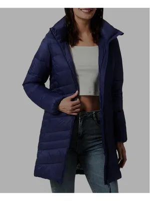 NEW Thermal Lightweight Down Jacket Long Puffer Hiking Coat Detachable Hood XL thumbnail 1