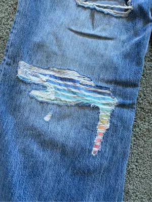 American Eagle Strigid Low Rise Baggy Flare Distressed Jeans Rainbow Size 10 thumbnail 4