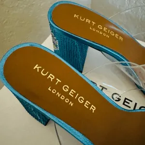 Kurt Geiger Party Clear Block Heel Sandal Glass Slipper Barbie Blue Size 8.5, NW thumbnail 13
