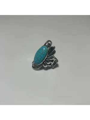 Turquoise Statement Ring unmarked silver tone boho chic festival wear Blue thumbnail 6