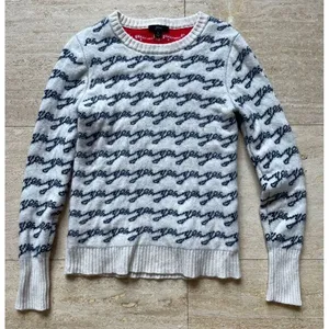 J.Crew Wave Pattern‎ Knit Sweater White & Navy Casual Crewneck Size S thumbnail 1