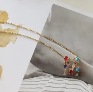 M Initial Necklace With Multi Stones Gold thumbnail 4