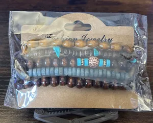 Turquoise Accent Brown Beaded Women's Bracelet Set thumbnail 1