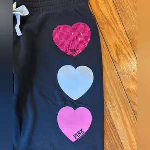 PINK Victoria's Secret Vintage Black Joggers with Heart Accents thumbnail 4